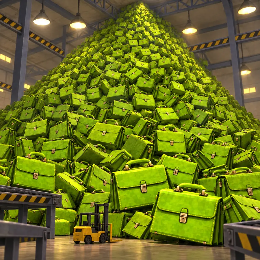 a mountain of lime bags up to the factory ceiling