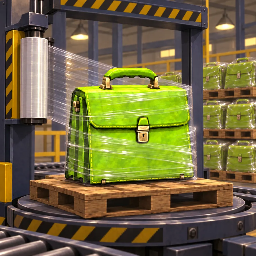 a bag being shrink wrapped on a pallet